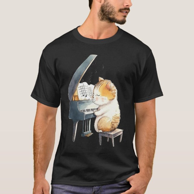 Camiseta Funny Piano Music Cat Men Women Kids Cat Piano Lov (Frente)