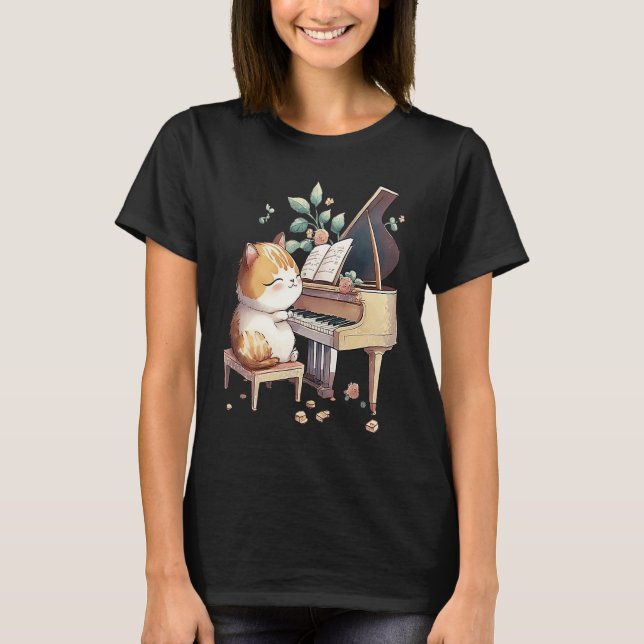 Camiseta Funny Piano Music Cat Men Women Kids Cat Piano Lov (Frente)