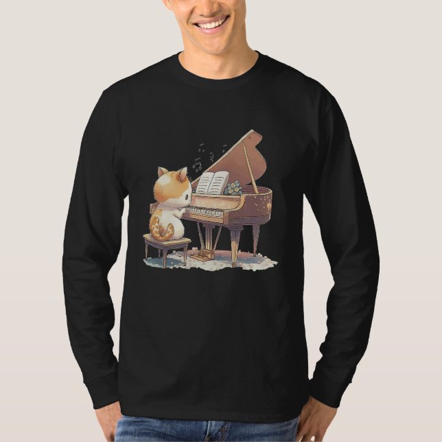 Camiseta Funny Piano Music Cat Men Women Kids Cat Piano Lov (Frente)