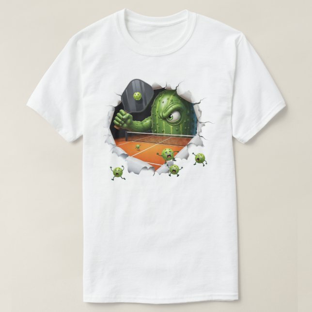 Camiseta Funny Pickleball Creature Dominates Court Scene (Frente do Design)