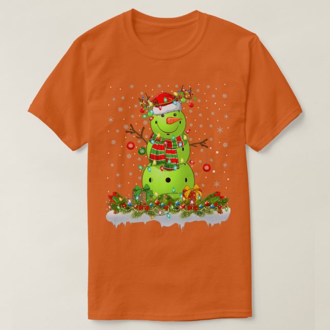 Camiseta Funny Pickleball Snowman Xmas Lights Pickleball Ch (Frente do Design)