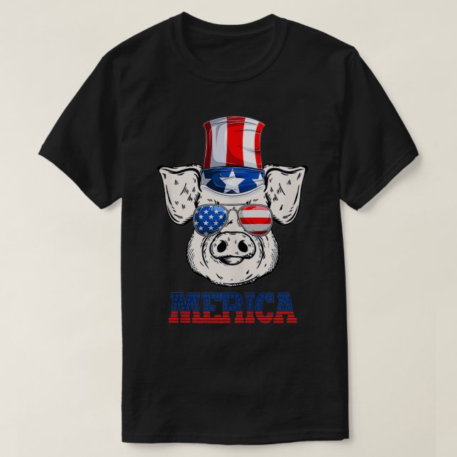 Camiseta Funny Pig 4th of July Patriotic American Flag Sung (Frente do Design)