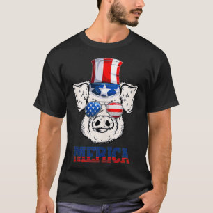 Camiseta Funny Pig 4th of July Patriotic American Flag Sung