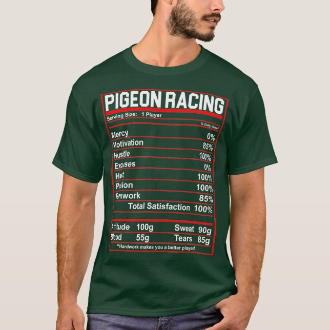Camiseta Funny Pigeon Racing Nutrition Facts (Frente)