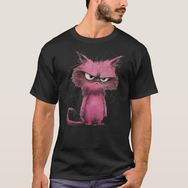 Camiseta Funny Pink - Cat Angry Grumpy Cute Pet Cat lover (Frente)