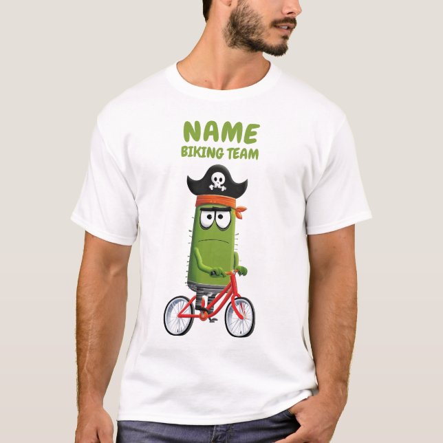 Camiseta Funny Pirate Cactus Biking Team | Personalizável (Frente)