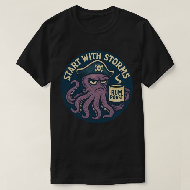 Camiseta Funny Pirate Octopus Rum Roast (Frente do Design)