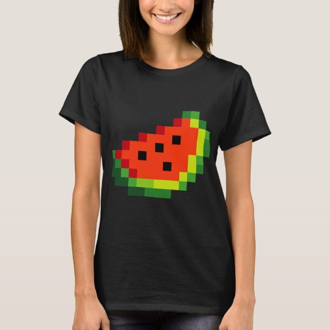 Camiseta Funny Pixel Watermelon - Retro 8 - Jogo Arcade Bit (Frente)