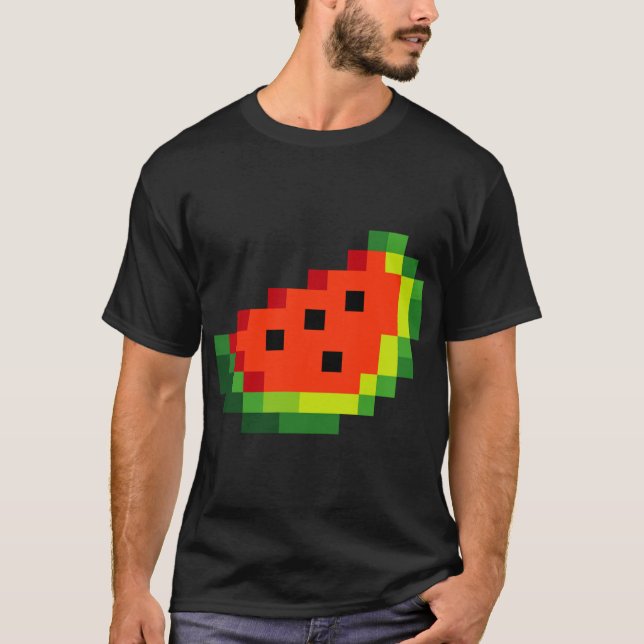 Camiseta Funny Pixel Watermelon - Retro 8 - Jogo Arcade Bit (Frente)
