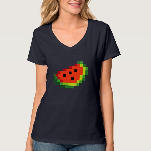 Camiseta Funny Pixel Watermelon - Retro 8 - Jogo Arcade Bit (Frente)