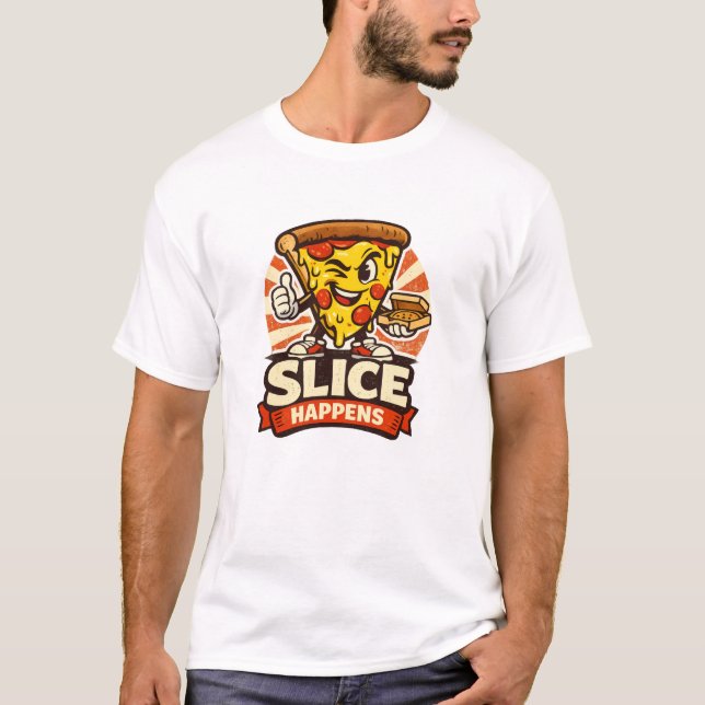 Camiseta Funny Pizza Lover Shirt – Slice Happens Retro Cart (Frente)