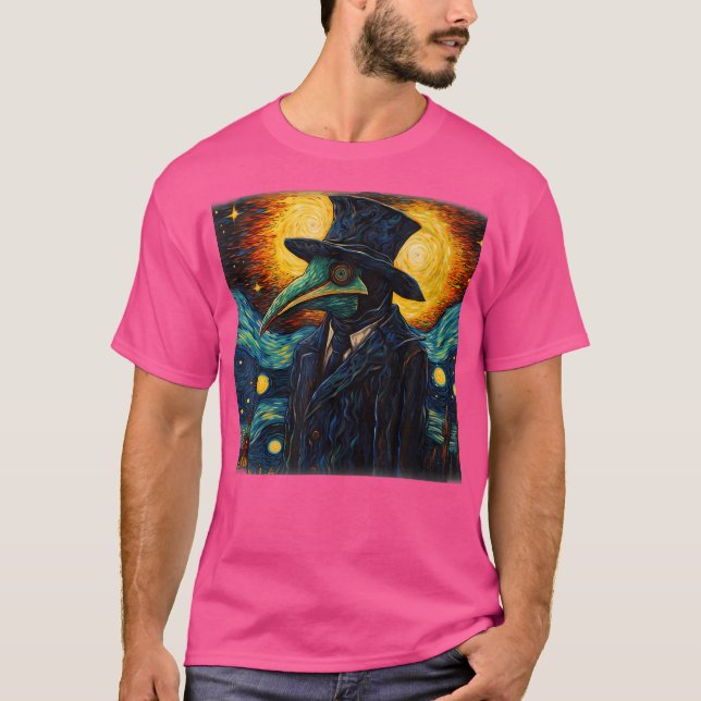 Camiseta Funny Plague Doutor Starry Night Van Gogh Leeches (Frente)