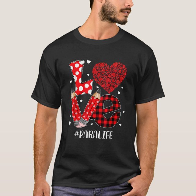 Camiseta Funny Plaid Heart LOVE Para Life Valentine Day Chr (Frente)