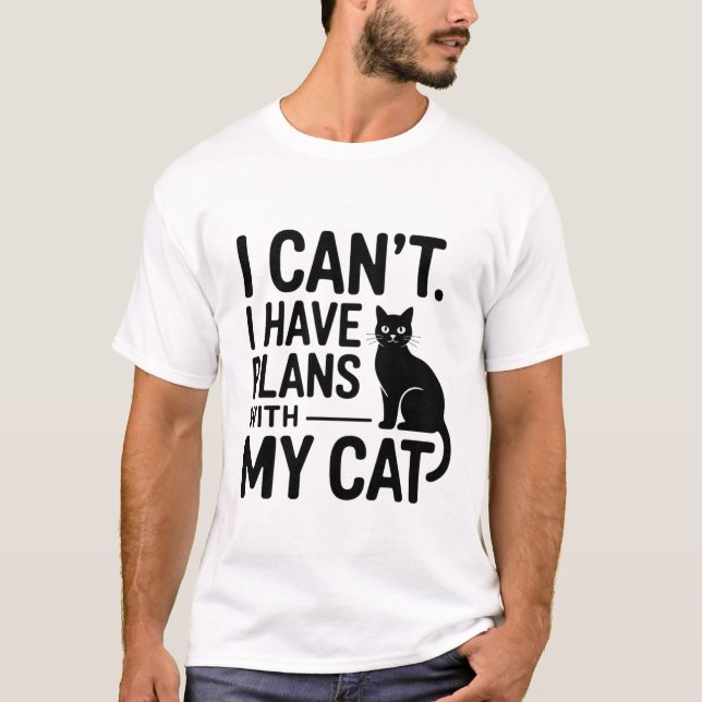 Camiseta Funny Plans With My Cat Cute Drawing Typography T- (Frente)