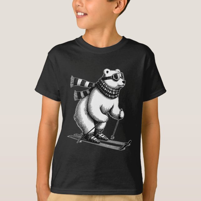 Camiseta Funny Polar Bear Loves Skiing In The Snow On Ski H (Frente)