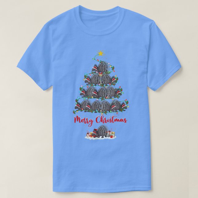 Camiseta Funny Porcupine Christmas Tree Lights Santa Porcup (Frente do Design)