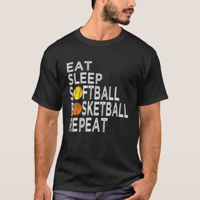Camiseta Funny Present Eat Sleep Softball Basketball Repeat (Frente)