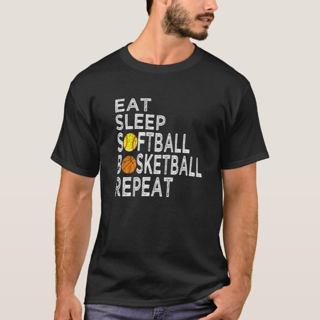 Camiseta Funny Present Eat Sleep Softball Basketball Repeat (Frente)