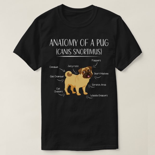 Camiseta Funny Pug Anatomy Pug Proprietário S (Frente do Design)