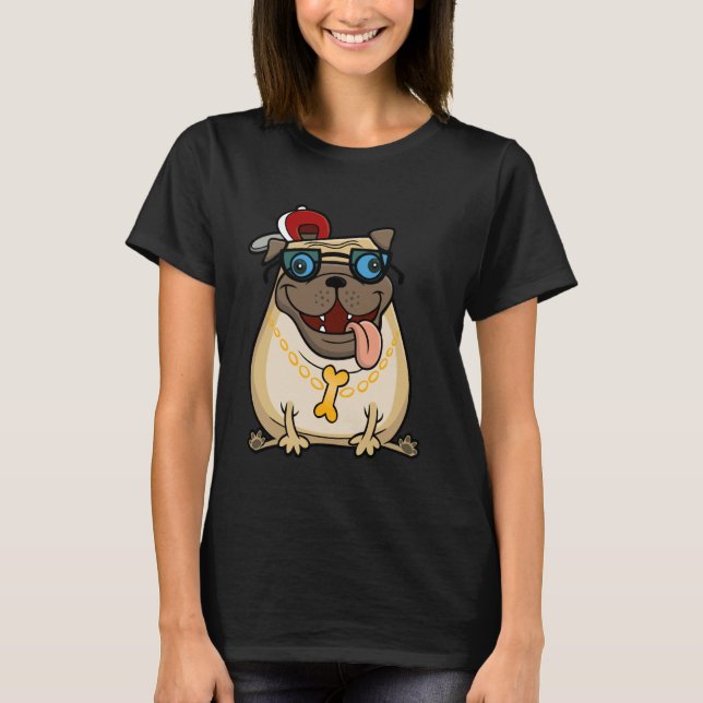 Camiseta Funny Pug Cartoon Thug Life Dog (Frente)