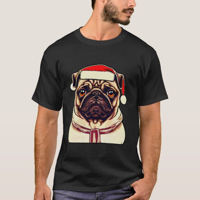 Camiseta Funny Pug Dog lover Xmas Hat natal 2022 (Frente)
