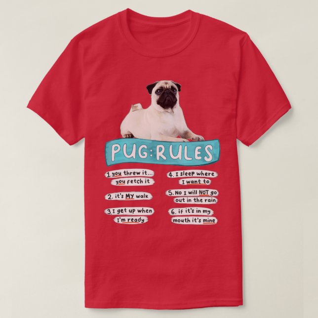 Camiseta Funny Pug , Pug Rules , Pug Lover , Pug Owner  (Frente do Design)