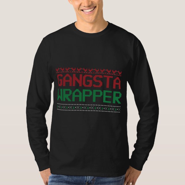 Camiseta Funny Pun Ugly Christmas Gangster Wrapper (Frente)