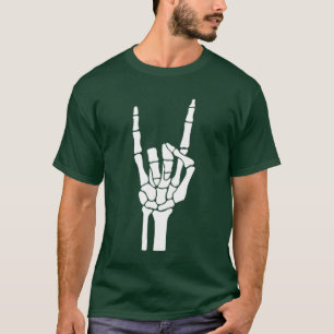 Camiseta Funny Punk Rocker Hand Sign Rock Skeleton Spooky H