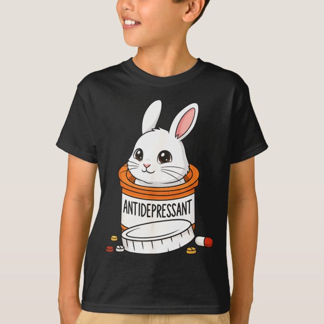 Camiseta Funny Rabbit Bunny Anti Depressant Zoo Boys Girls  (Frente)