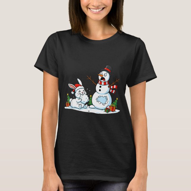 Camiseta Funny Rabbit Snowman Christmas Bunny Womens Mens K (Frente)