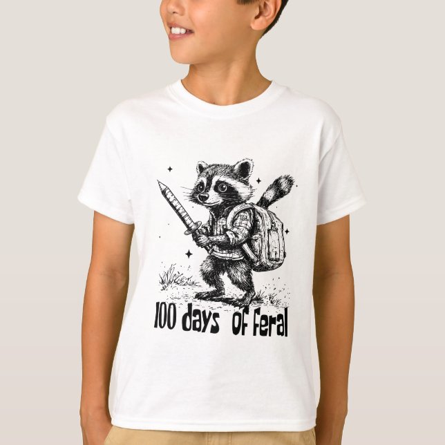 Camiseta Funny Raccoon 100 Days Of Feral School Chaos (Frente)