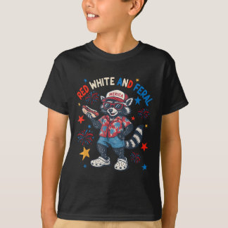 Camiseta Funny Raccoon 4 De Julho Patriótico Vermelho Verme