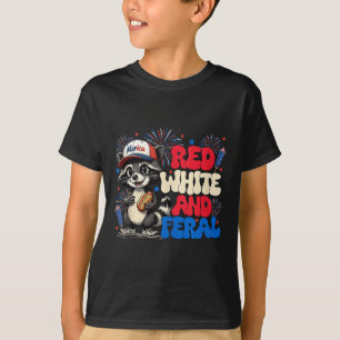 Camiseta Funny Raccoon 4 De Julho Patriótico Vermelho Verme