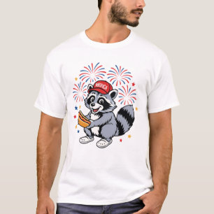 Camiseta Funny Raccoon 4 De Julho Patriótico Vermelho Verme
