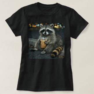 Camiseta Funny Raccoon Drinking Iced Coffee — Cute Animal 