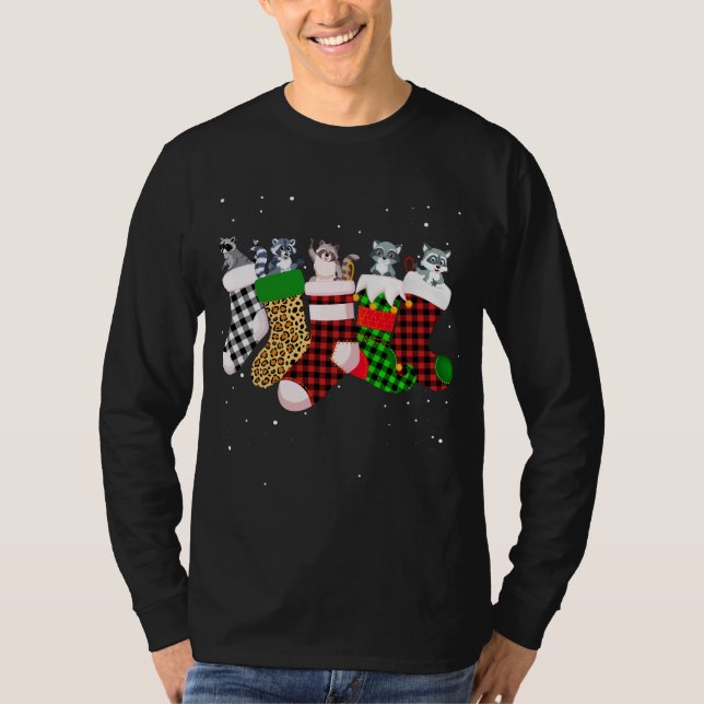 Camiseta Funny Raccoon Meias de Natal Figurino Merry Xmas G (Frente)