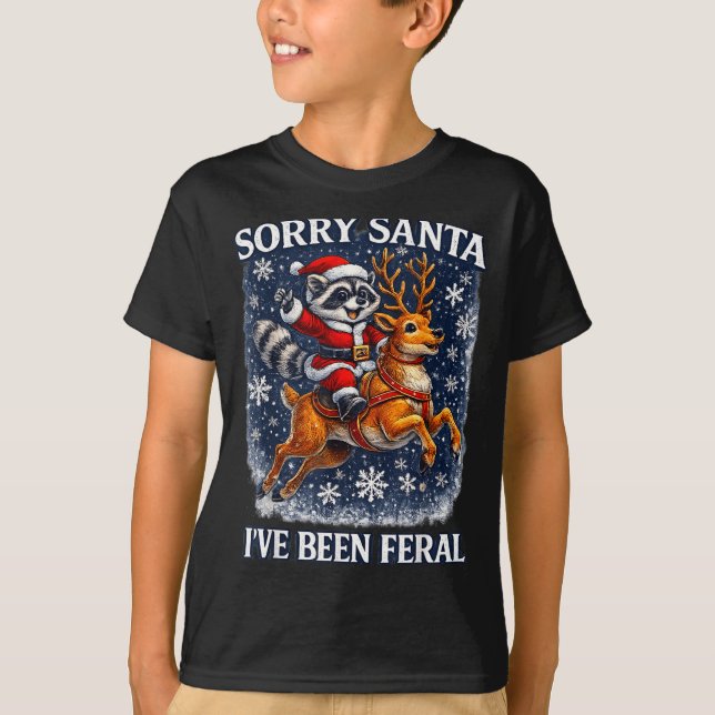 Camiseta Funny Raccoon Riding Reindeer Sorry Santa Christma (Frente)
