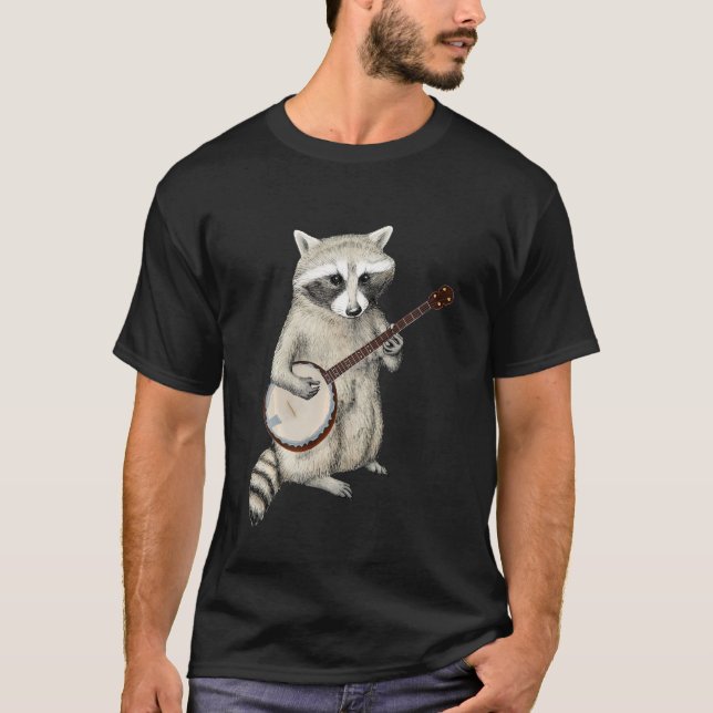 Camiseta Funny Raccoon Tocando Banjo Guitarra (Frente)
