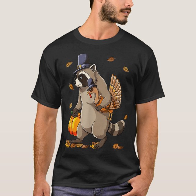 Camiseta Funny Raccoon Turkey Pumpkin Thanksgiving Gift Men (Frente)