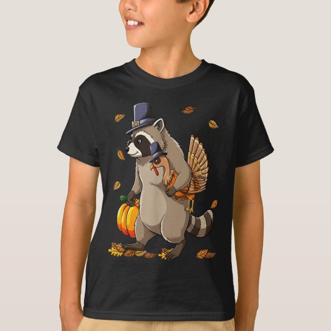 Camiseta Funny Raccoon Turkey Pumpkin Thanksgiving Gift Men (Frente)