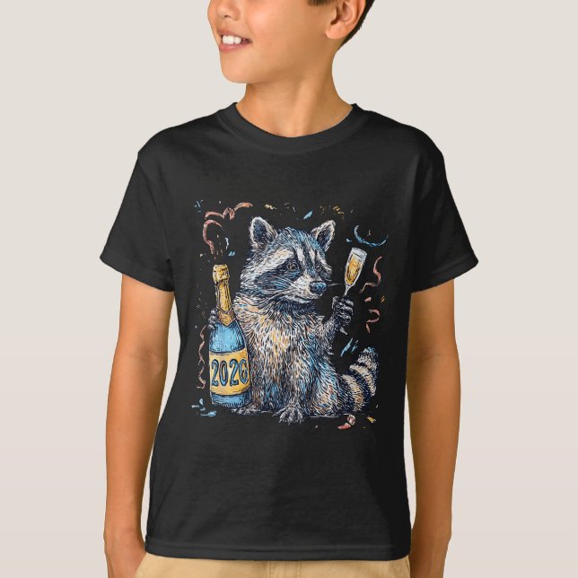 Camiseta Funny Raccoon With Champagne Disco Ball New Years  (Frente)