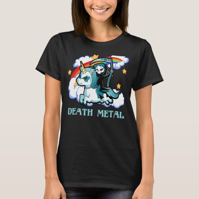 Camiseta Funny Rainbow Skeleton Unicorn Death Metal Music F (Frente)