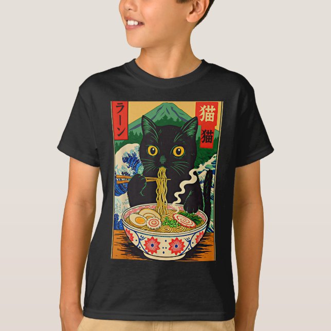 Camiseta Funny Ramen Cat Japanese Noodle Kitten  (Frente)