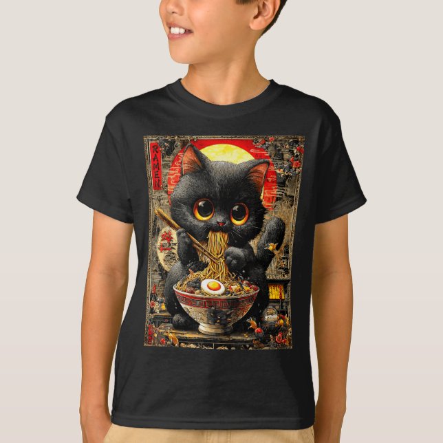 Camiseta Funny Ramen Cat Noodle Lovers Anime Otaku  (Frente)