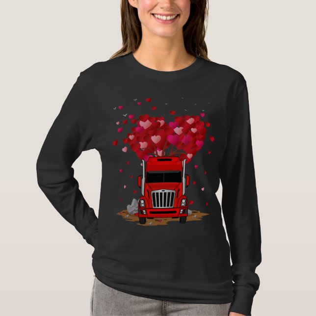 Camiseta Funny Red Truck Lover Heart Shape Red Truck Valent (Frente)