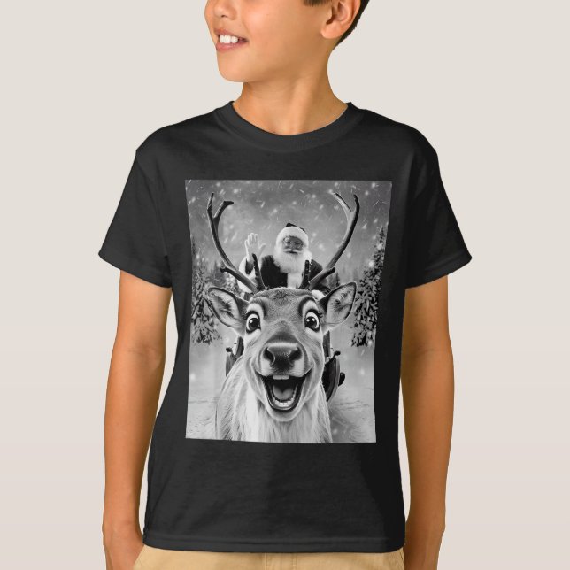 Camiseta Funny Reindeer Selfie Santa Christmas Men Women Ki (Frente)