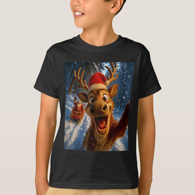 Camiseta Funny Reindeer Selfie Santa Merry Christmas Men Wo (Frente)