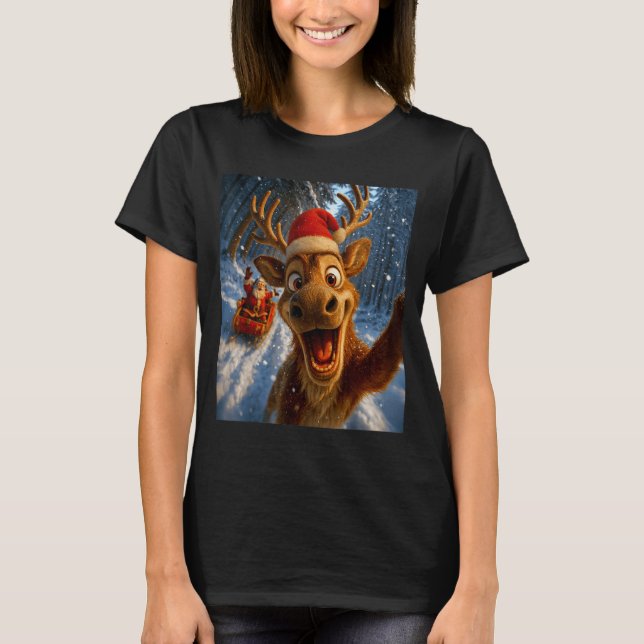 Camiseta Funny Reindeer Selfie Santa Merry Christmas Men Wo (Frente)