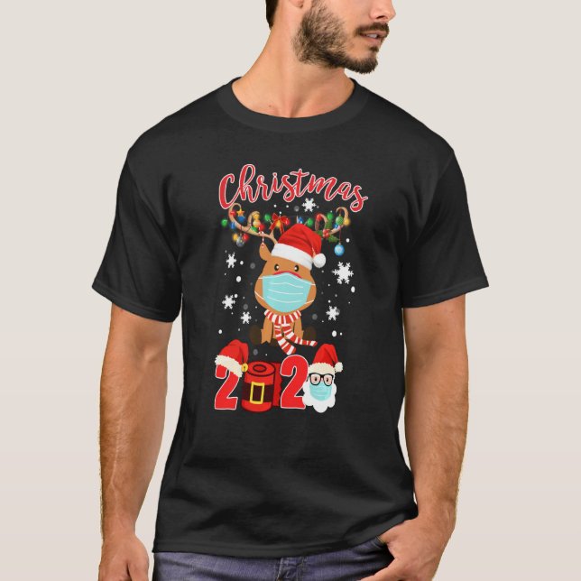 Camiseta Funny Reindeer Vestindo Femask Tree Light Christm (Frente)
