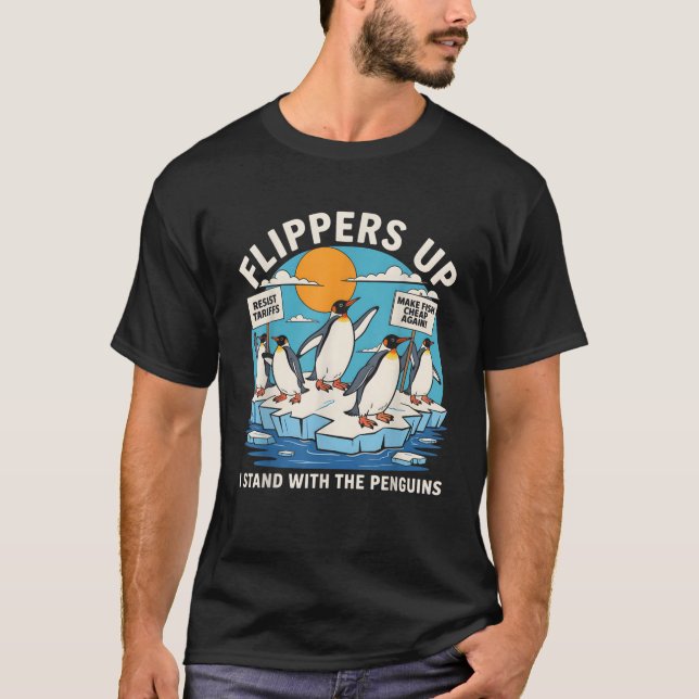 Camiseta Funny Resiste Pinguins Protestando Contra Tarifas (Frente)